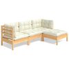 vidaXL 4 Piece Garden Lounge Set with Cream Cushions Pinewood