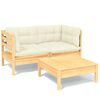 vidaXL 3 Piece Garden Lounge Set with Cream Cushions Pinewood