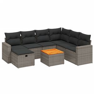 vidaXL 8 Piece Garden Sofa Set with Cushions Grey Poly Rattan