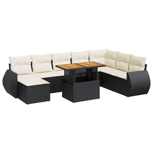 vidaXL 9 Piece Garden Sofa Set with Cushions Black Poly Rattan