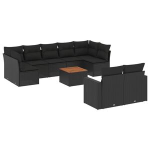 vidaXL 10 Piece Garden Sofa Set with Cushions Black Poly Rattan