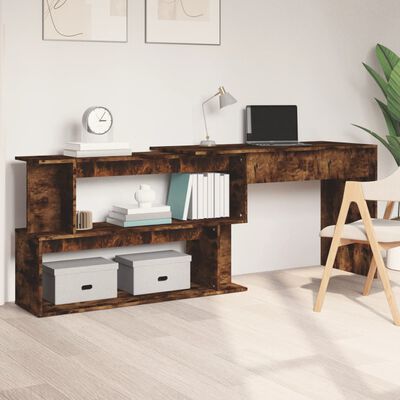 vidaXL Corner Desk Smoked Oak 200x50x76 cm Engineered Wood