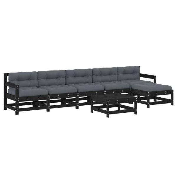 vidaXL 7 Piece Garden Lounge Set with Cushions Black Solid Wood
