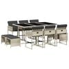 vidaXL 11 Piece Garden Dining Set with Cushions Light Grey Poly Rattan