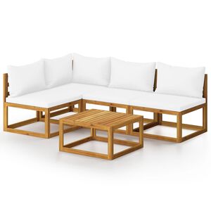 vidaXL 5 Piece Garden Lounge Set with Cushion Cream Solid Acacia Wood