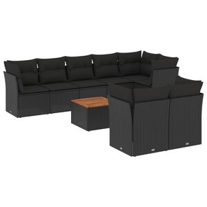 vidaXL 9 Piece Garden Sofa Set with Cushions Black Poly Rattan