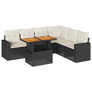 vidaXL 7 Piece Garden Sofa Set with Cushions Black Poly Rattan