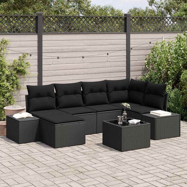 vidaXL Garden Sofa Set with Cushion 6 pcs Black Poly Rattan