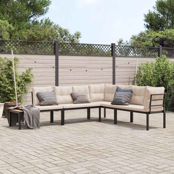 vidaXL Garden Bench Set with Cushions 4 pcs Black Powder-coated Steel