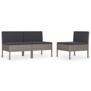 vidaXL Garden Chairs 3 pcs with Cushions Poly Rattan Grey