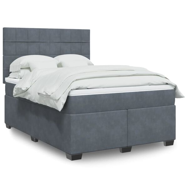vidaXL Box Spring Bed with Mattress Dark Grey Double Velvet