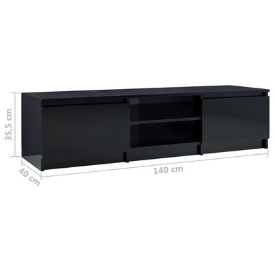 vidaXL TV Cabinet High Gloss Black 140x40x35.5 cm Engineered Wood