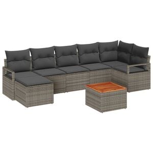 vidaXL Garden Sofa Set with Storage 8 pcs Grey Poly Rattan