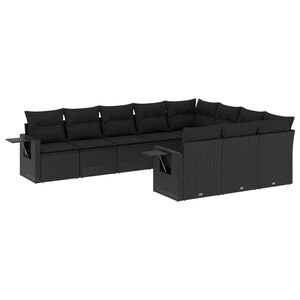vidaXL 10 Piece Garden Sofa Set with Cushions Black Poly Rattan