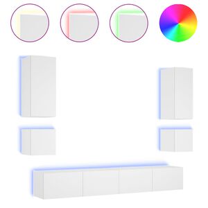 vidaXL 6 Piece TV Wall Cabinets with LED Lights White
