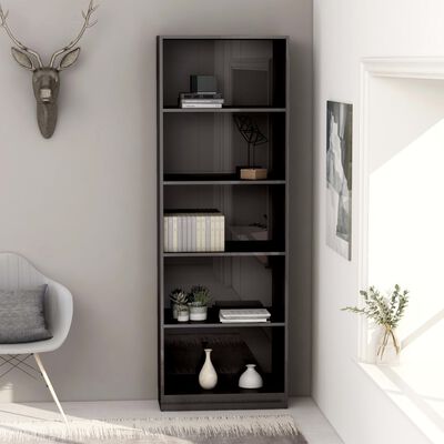 vidaXL 5-Tier Book Cabinet High Gloss Grey 60x24x175 cm Engineered Wood