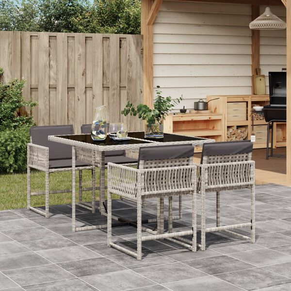 vidaXL 5 Piece Garden Dining Set with Cushions Light Grey Poly Rattan