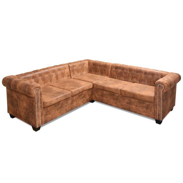 vidaXL Chesterfield Corner Sofa 5-Seater Artificial Leather Brown