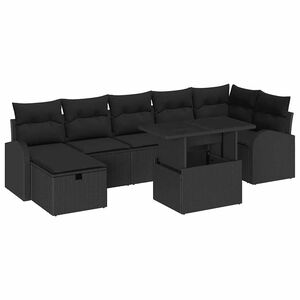 vidaXL Garden Sofa Set 8 pcs Black Poly Rattan