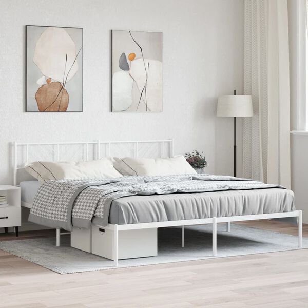 vidaXL Metal Bed Frame without Mattress with Headboard White 180x200cm