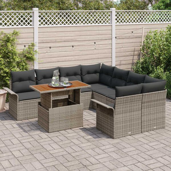 vidaXL Garden Sofa Set with Storage 9 pcs Grey Poly rattan
