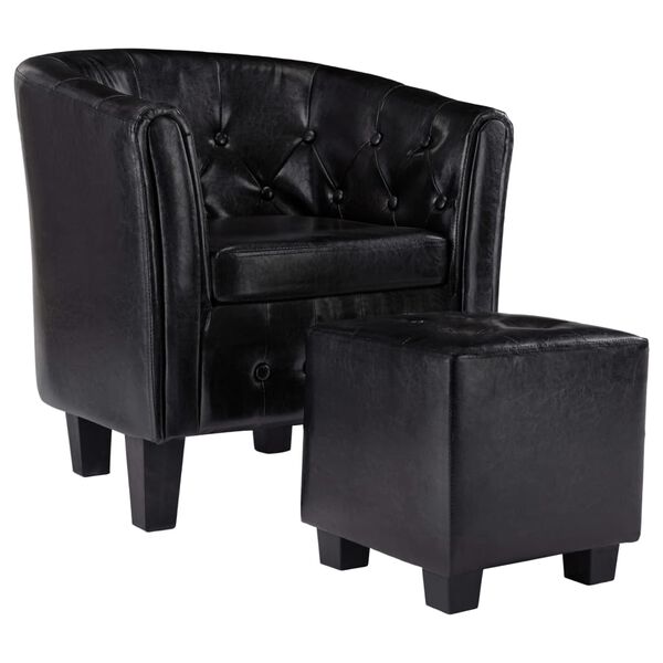 vidaXL Tub Chair with Footstool Black Faux Leather
