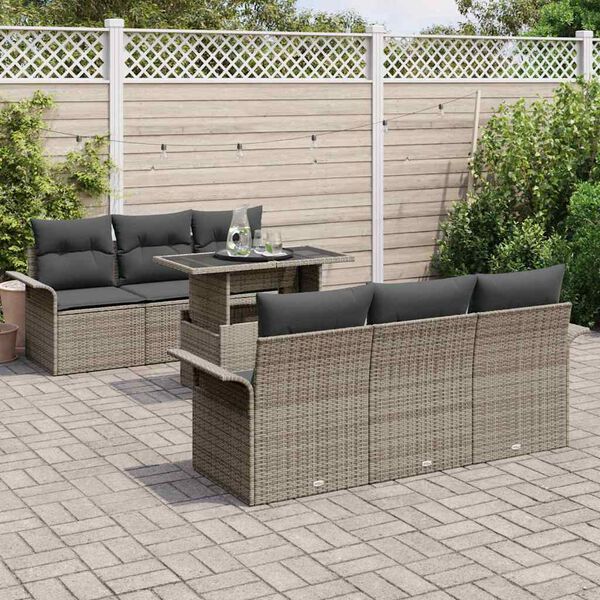 vidaXL Garden Sofa Set with Cushion 7 pcs Grey Poly Rattan