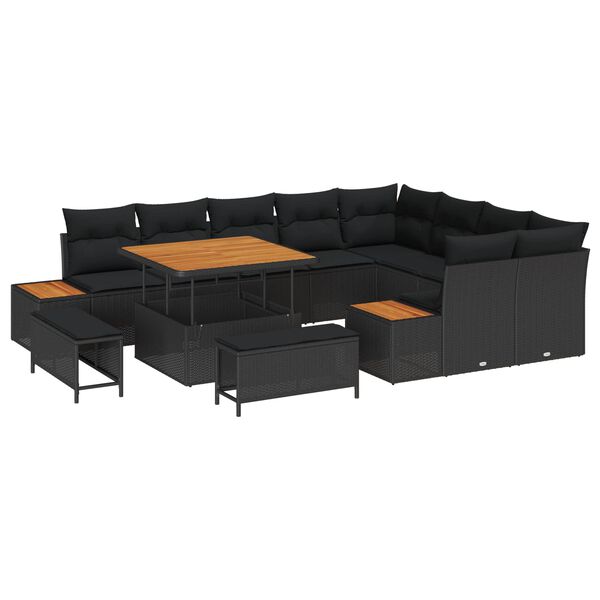 vidaXL Garden Sofa Set 12 pcs Black Poly Rattan