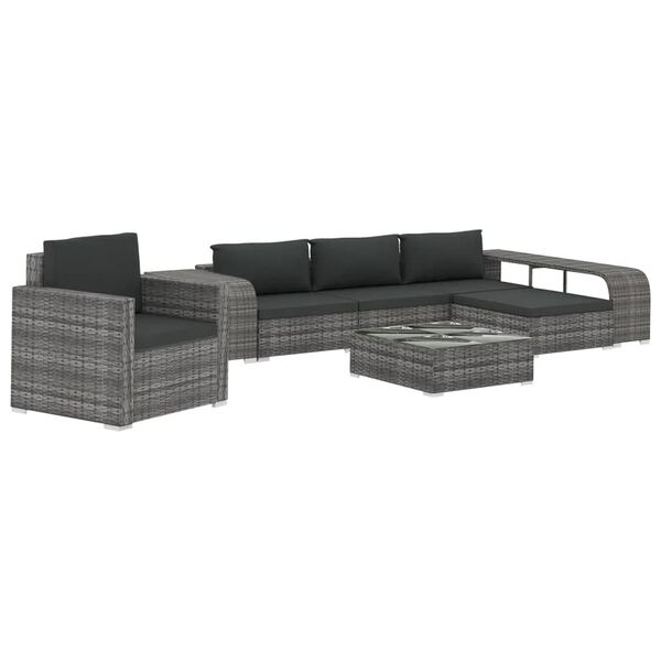 vidaXL 8 Piece Garden Lounge Set with Cushions Poly Rattan Grey