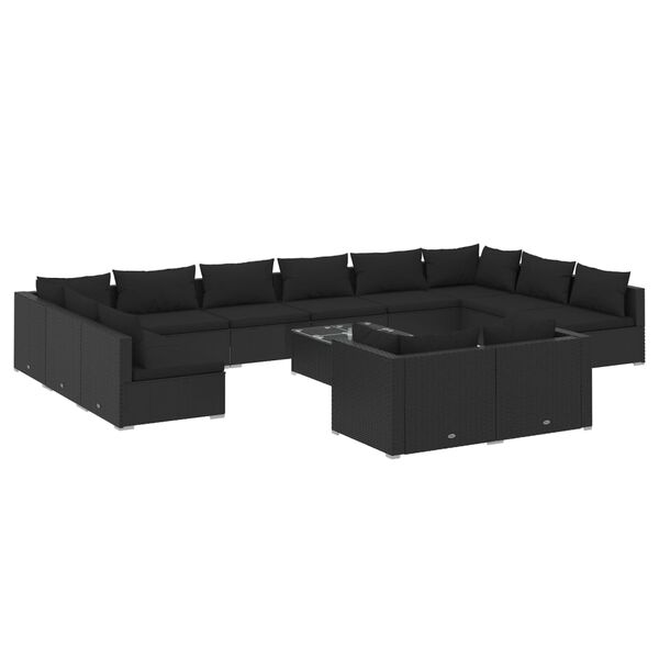 vidaXL 13 Piece Garden Lounge Set with Cushions Black Poly Rattan
