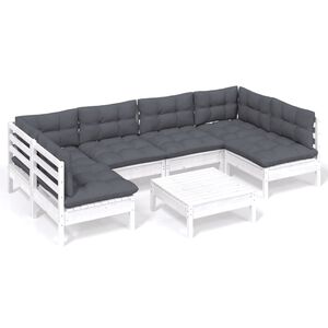 vidaXL 7 Piece Garden Lounge Set with Cushions White Solid Pinewood