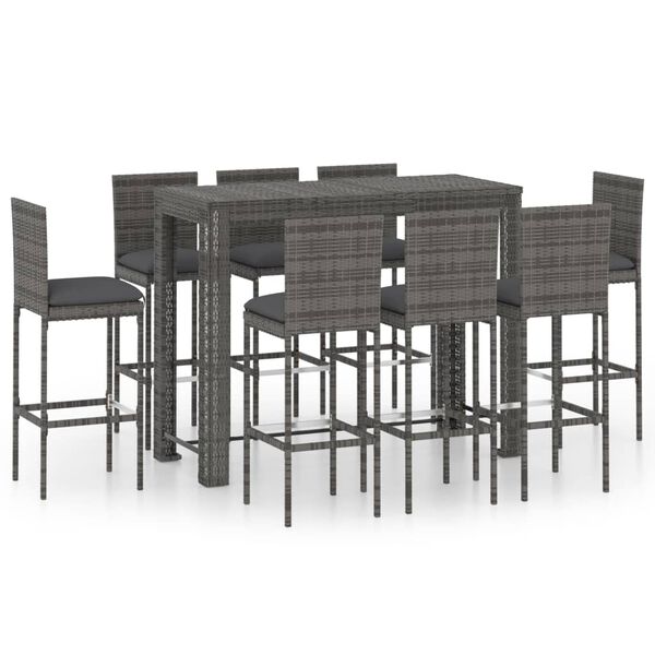 vidaXL 9 Piece Outdoor Bar Set with Anthracite Cushions Poly Rattan