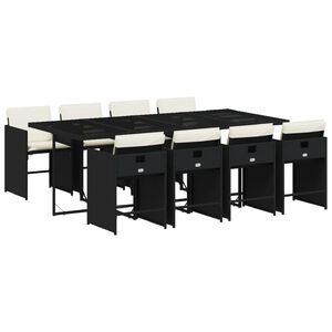 vidaXL 9 Piece Garden Dining Set with Cushions Black Poly Rattan