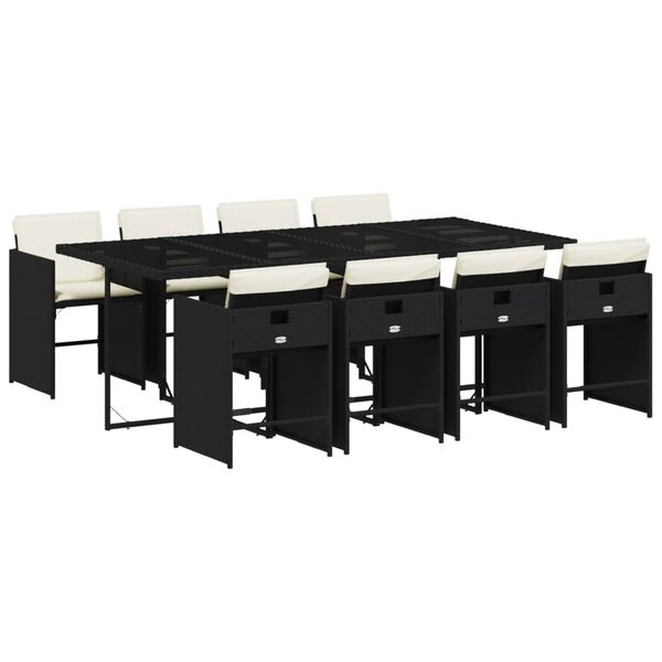vidaXL 9 Piece Garden Dining Set with Cushions Black Poly Rattan