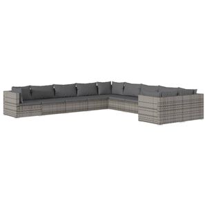 vidaXL 10 Piece Garden Lounge Set with Cushions Poly Rattan Grey