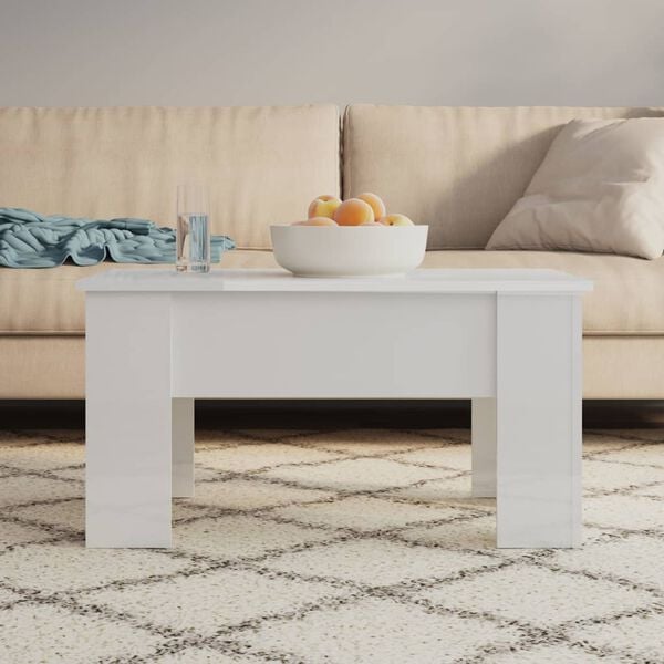 vidaXL Coffee Table High Gloss White 79x49x41 cm Engineered Wood