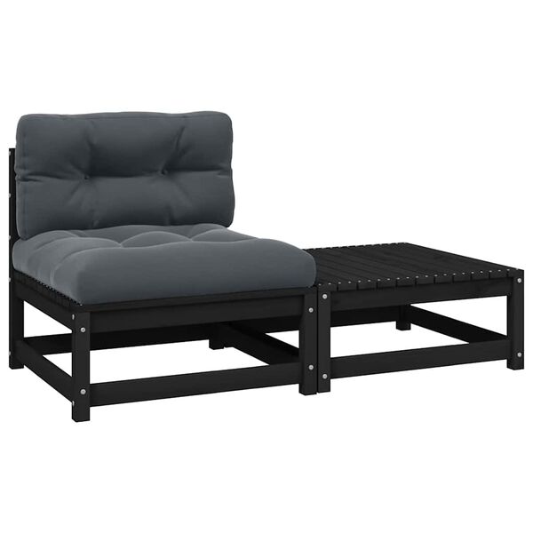 vidaXL 2 Piece Garden Lounge Set with Cushions Black Solid Pinewood