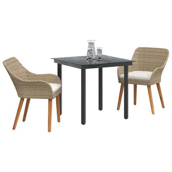 vidaXL Garden Dining Set with Cushion 3 pcs Beige Poly Rattan