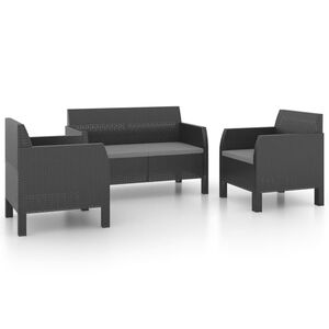 vidaXL 3 Piece Garden Lounge Set with Cushions PP Rattan Anthracite