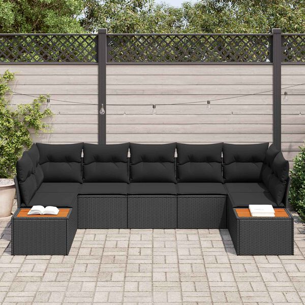 vidaXL Garden Sofa Set with Cushion 7 pcs Black Poly Rattan