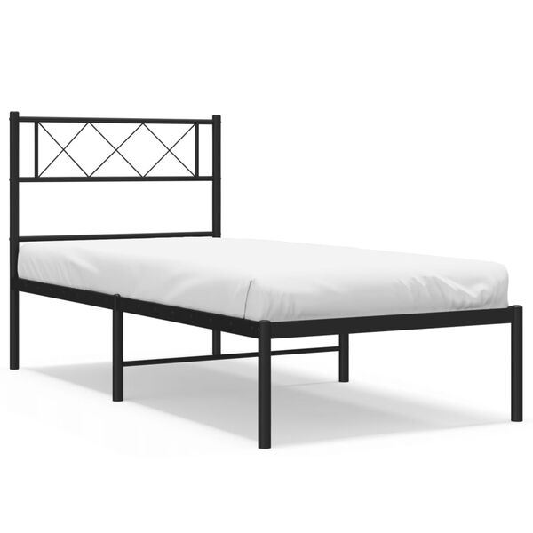 vidaXL Metal Bed Frame without Mattress with Headboard Black 107x203cm