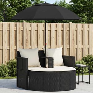 vidaXL Garden Bed with Parasol Black Poly Rattan