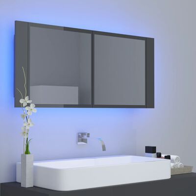 vidaXL LED Bathroom Mirror Cabinet High Gloss Grey 100x12x45 cm Acrylic