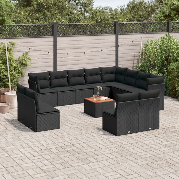 vidaXL 13 Piece Garden Sofa Set with Cushions Black Poly Rattan