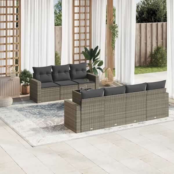 vidaXL 8 Piece Garden Sofa Set with Cushions Grey Poly Rattan