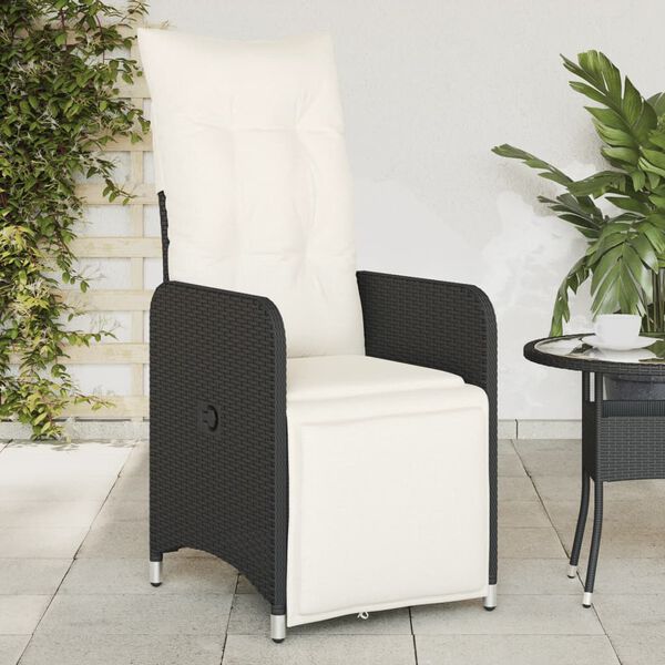vidaXL Reclining Garden Chair with Cushions Black Poly Rattan
