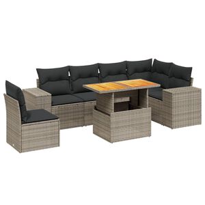 vidaXL 7 Piece Garden Sofa Set with Cushions Grey Poly Rattan