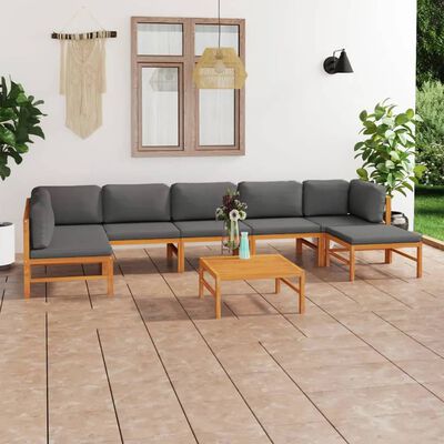 vidaXL 8 Piece Garden Lounge Set with Grey Cushions Solid Teak Wood