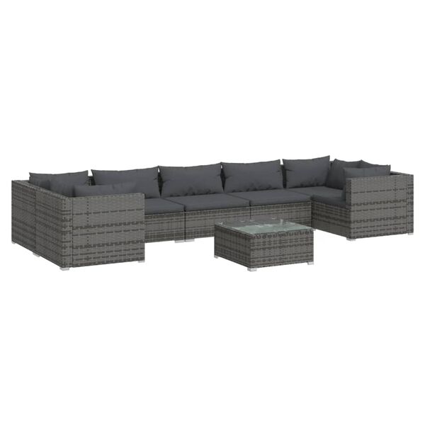 vidaXL 8 Piece Garden Lounge Set with Cushions Poly Rattan Grey