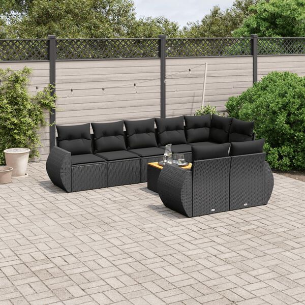 vidaXL 9 Piece Garden Sofa Set with Cushions Black Poly Rattan